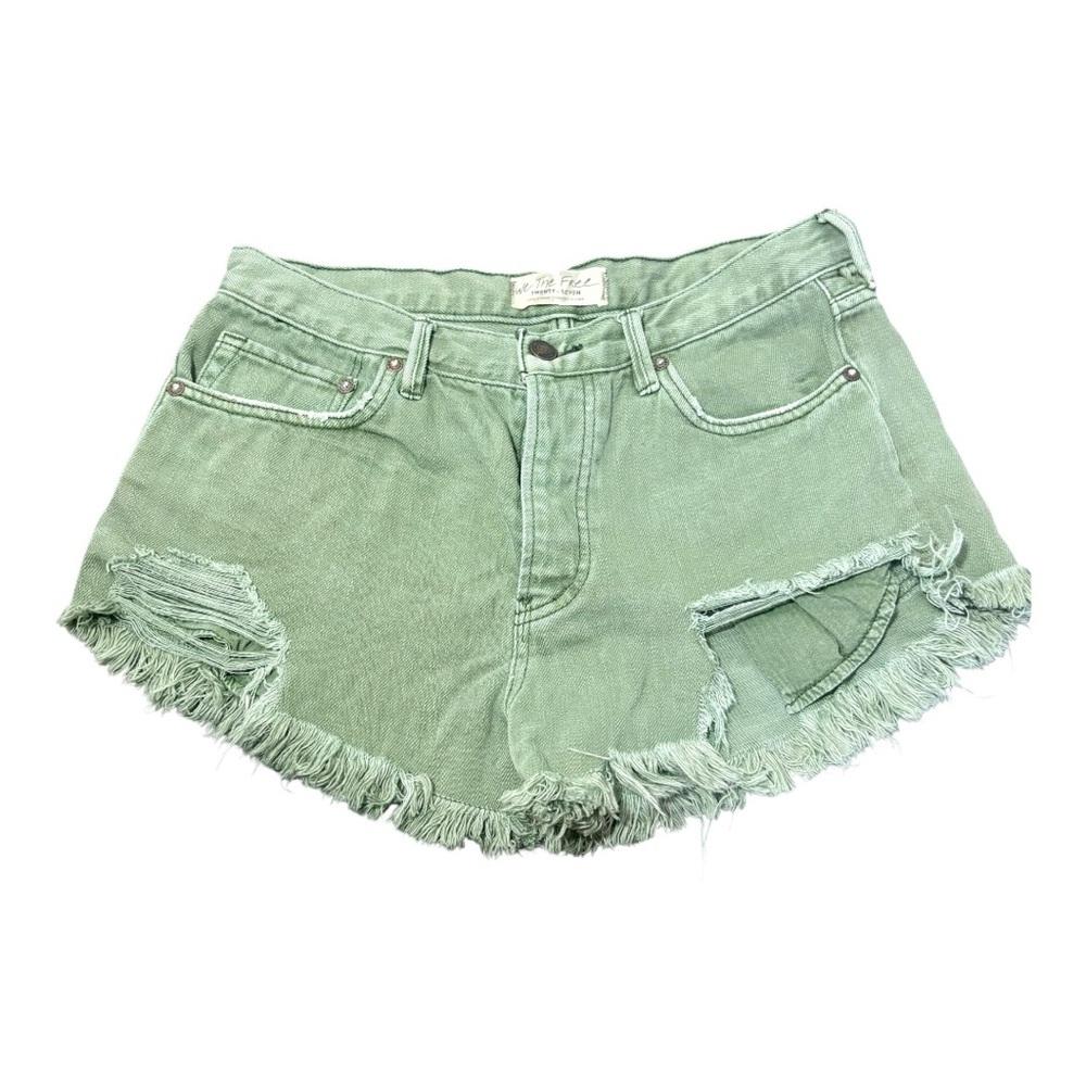 WE THE FREE Sage Green Cutoff Frayed Jean Shorts